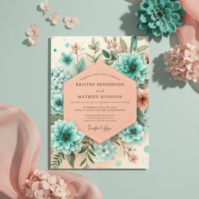 Teal Botanical Enchantment Wedding Invitation (Creator Uploaded)