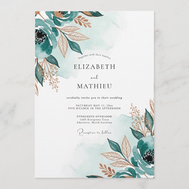 Teal Botanical Ethereal Wedding Invitation (Front)
