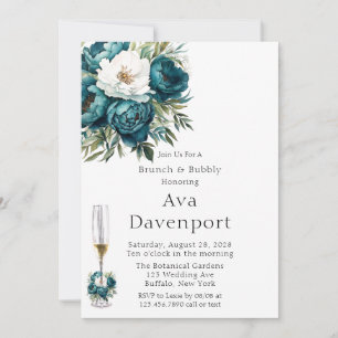Teal Botanical Floral Peony Brunch & Bubbly Invitation