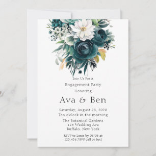 Teal Botanical Floral Peony Engagement Party Invitation