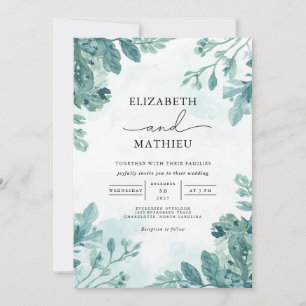 Teal Botanical Flourish Wedding Invitation