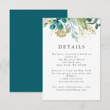 Teal Botanical Modern Elegant Wedding Details Card