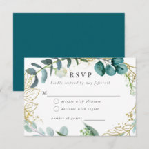 Teal Botanical Modern Elegant Wedding RSVP Card