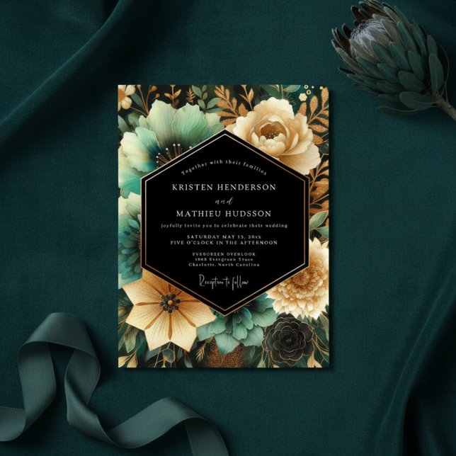 Teal Botanical Opulent Wedding Invitation (Creator Uploaded)