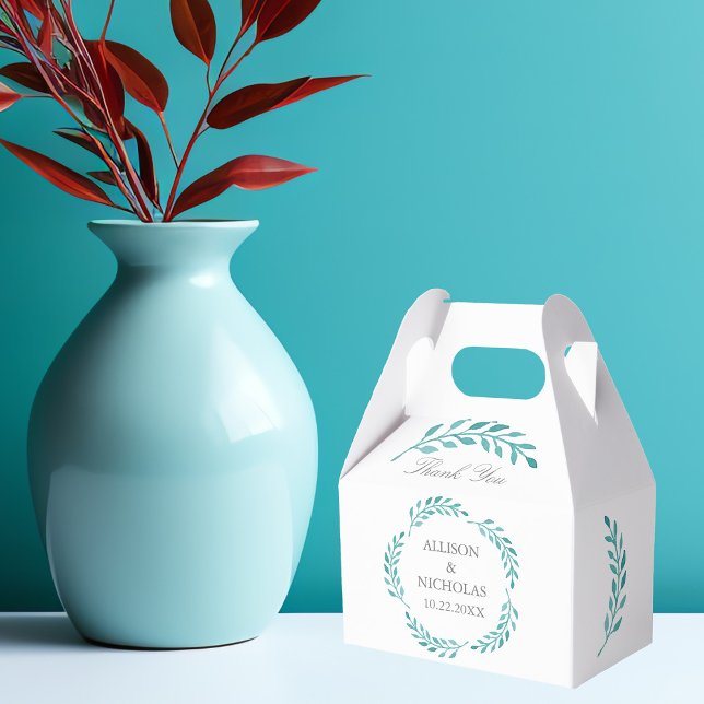 Teal Botanical Simple Elegant Modern Wedding Favour Box (Creator Uploaded)