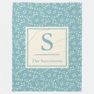 Teal Botanical Sprig Monogram Personalised Family Fleece Blanket