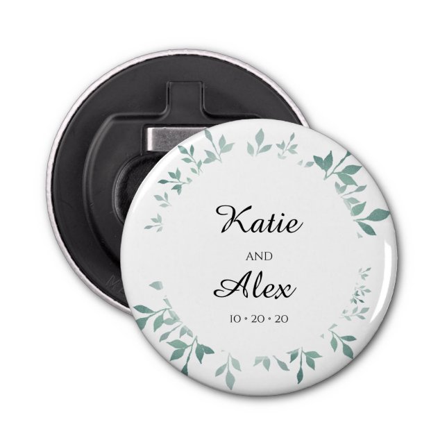 Teal Botanical Textured Effect Wedding Favour Bottle Opener (Front)
