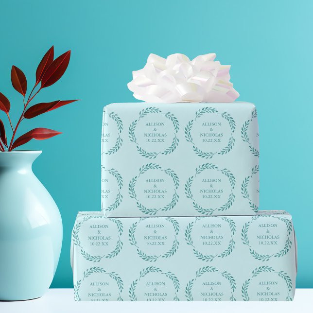 Teal Botanical Vine Monogram Chic Beach Wedding Wrapping Paper (Creator Uploaded)