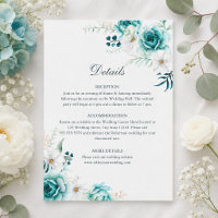 Teal Botanical Wedding Details Card