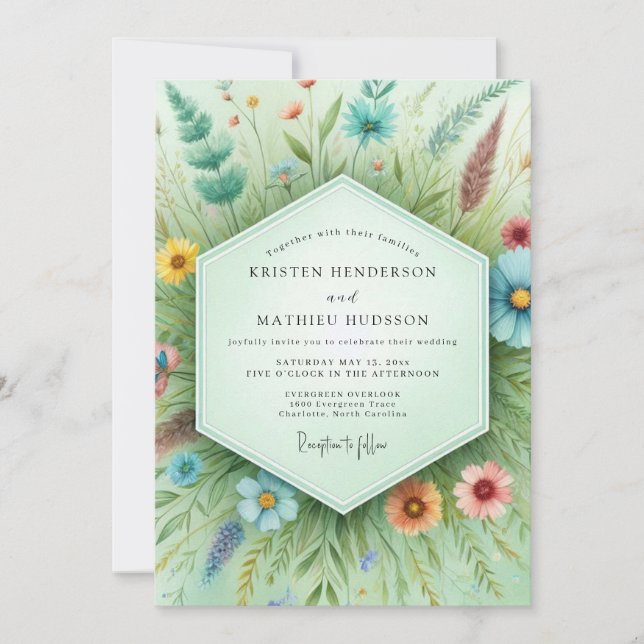 Teal Botanical Whimsy Wedding Invitation (Front)