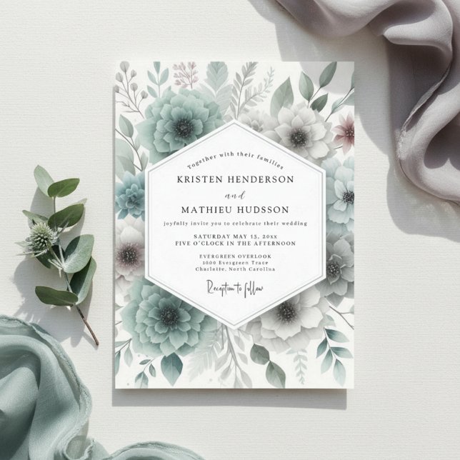 Teal Botanical Woodland Wedding Invitation (Creator Uploaded)