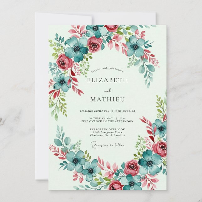 Teal Bountiful Spring Wedding Invitation (Front)