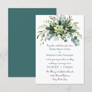 Teal Bouquet - 3x5 Wedding Invitation