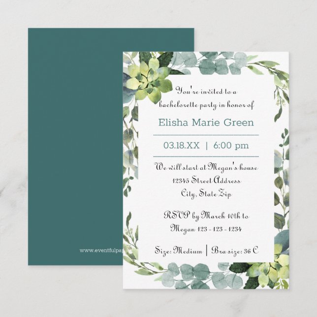 Teal Bouquet Frame - 3x5 Bachelorette Party Invite (Front/Back)