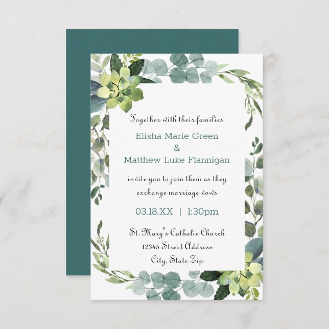 Teal Bouquet Frame - 3x5 Wedding Invitation (Front/Back)
