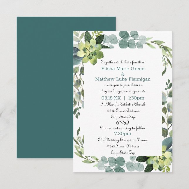 Teal Bouquet Frame - 3x5 Wedding/Reception Invite (Front/Back)