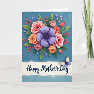 Teal Bouquet Mothers Day Card
