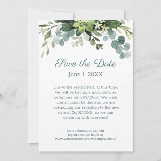 Teal Bouquet Reception - Save the Date Invitation (Back)