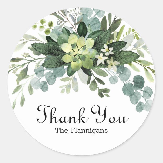 Teal Bouquet Thank You - Circle Sticker (Front)