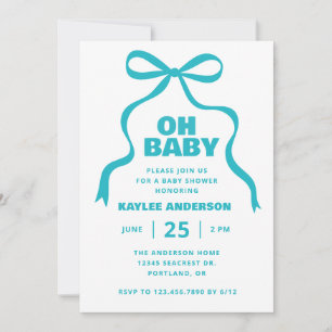 Teal Bow Gender Neutral Baby Shower Invitation