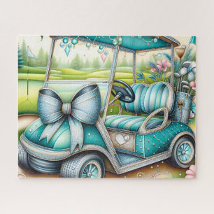 Teal Bow Luxury Golf Cart Jigsaw Puzzle