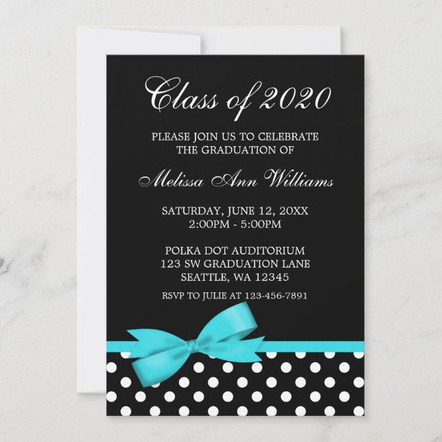 Teal Bow Polka Dots Graduation Announcement (Front)
