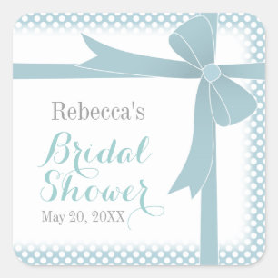 Teal Bow & White Dots Bridal Shower Square Sticker