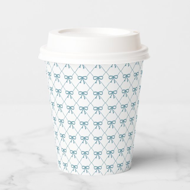 Teal bows on white background, paper cups (Front)