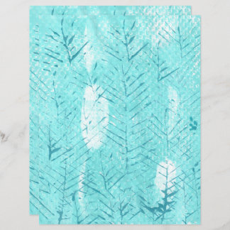 Teal branches on turquoise white scrapbook paper