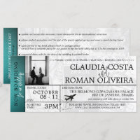 Teal Brazil Wedding Boarding Pass Invitation