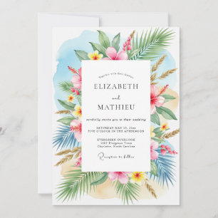 Teal Breezy Tropical Wedding Invitation