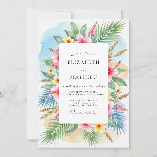 Teal Breezy Tropical Wedding Invitation (Front)