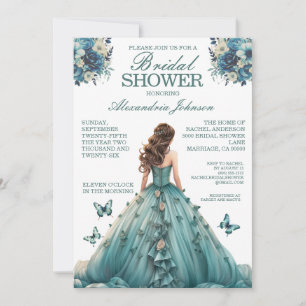 Teal Bridal Shower Fancy Dress Invitations