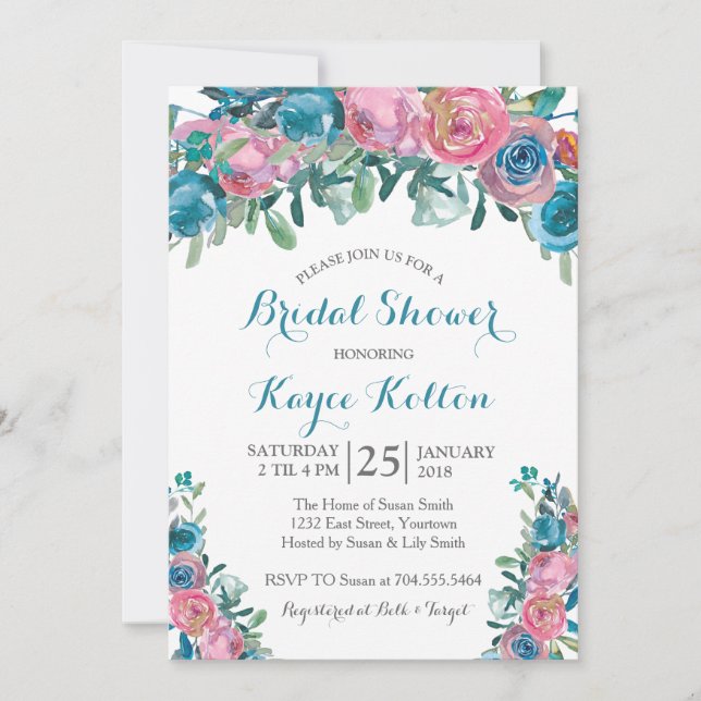 Teal bridal shower invitation (Front)
