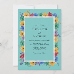 Teal Bright Floral Flourish Wedding Invitation
