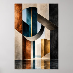 Teal Bronze Geometric Architecture Abstract Wall A Poster