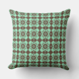 Teal Brown Checker Argyle Pattern Cushion