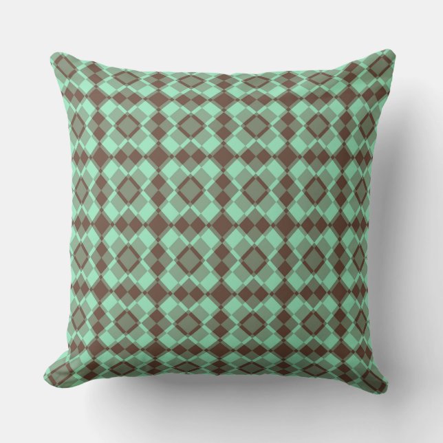 Teal Brown Chequered Argyle Pattern Cushion (Front)