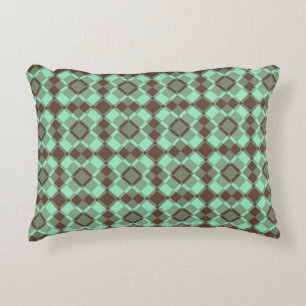 Teal Brown Chequered Argyle Pattern Decorative Cushion