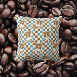 Teal & Brown Coffee Check Cushion