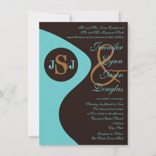 Teal Brown Country Monogram Wedding Invitations
