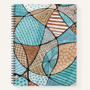 Teal & Brown Doodle Art Spiral Notebook