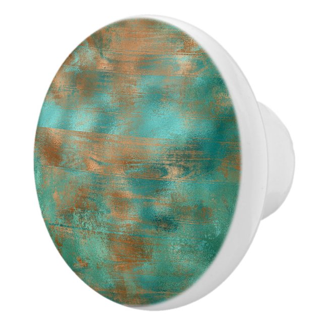 Teal brown faux copper patina inspired Industrial  Ceramic Knob (Right)