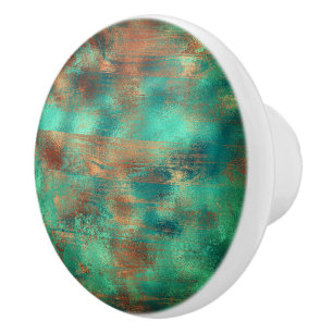 Teal brown faux copper patina inspired Industrial Ceramic Knob