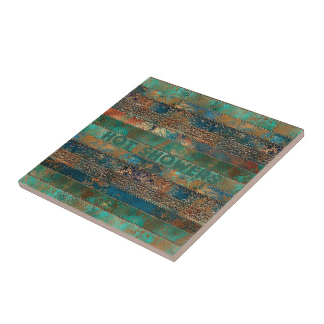 Teal brown faux copper patina inspired Industrial  Tile (Side)