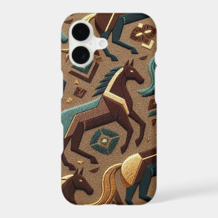 Teal Brown Gold Horses iPhone Case