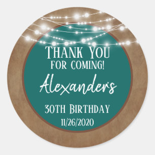 Teal Brown Lights Thank You Birthday Favour Tags