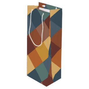 TEAL BROWN ORANGE CREAM CHECKS WINE GIFT BAG