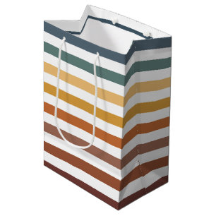 TEAL BROWN ORANGE CREAM STRIPES MEDIUM GIFT BAG