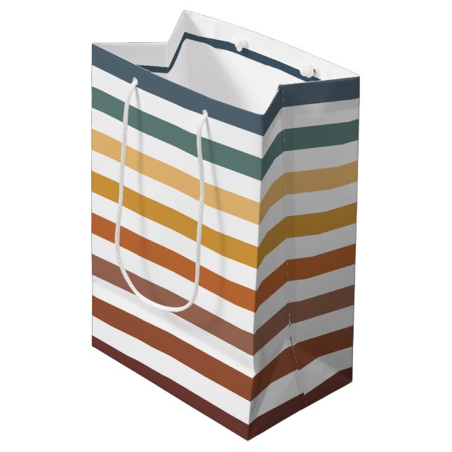 TEAL BROWN ORANGE CREAM STRIPES MEDIUM GIFT BAG (Front Angled)